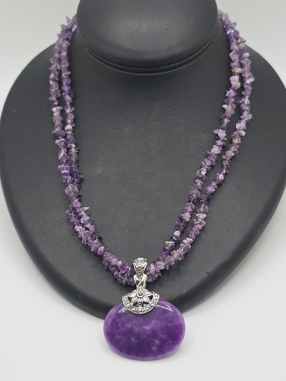 Premier Designs Amethyst Double Strand Chip Necklace w/Purple Pendant Enhancer